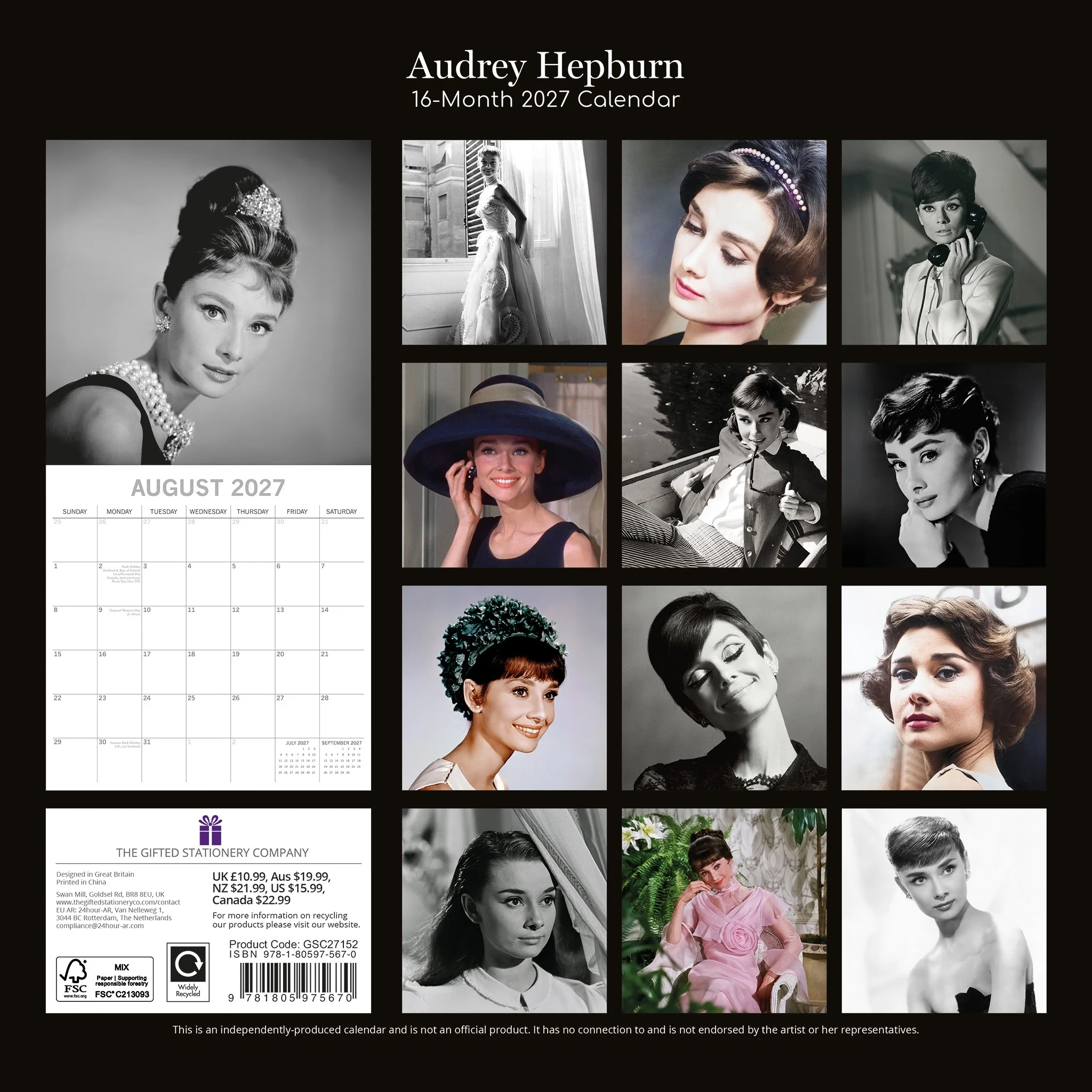 Audrey Hepburn 2027 Wall Calendar - Image 2