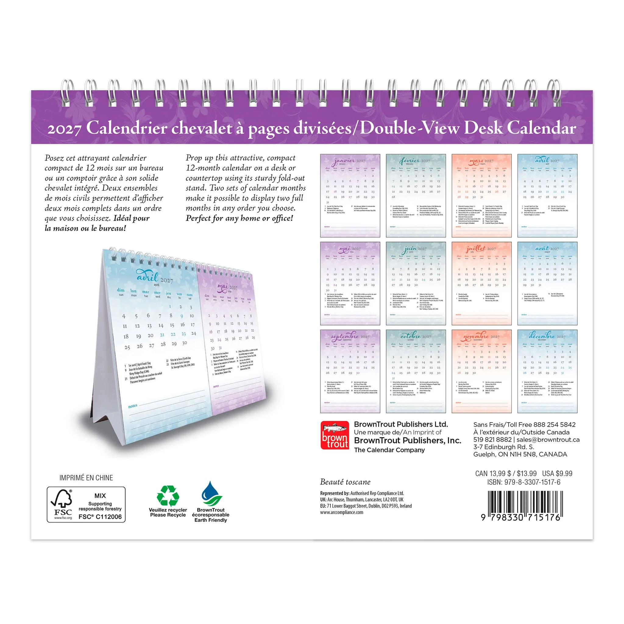 Calendrier chevalet à pages divisées Double-View 2027 Easel Calendar - Image 2