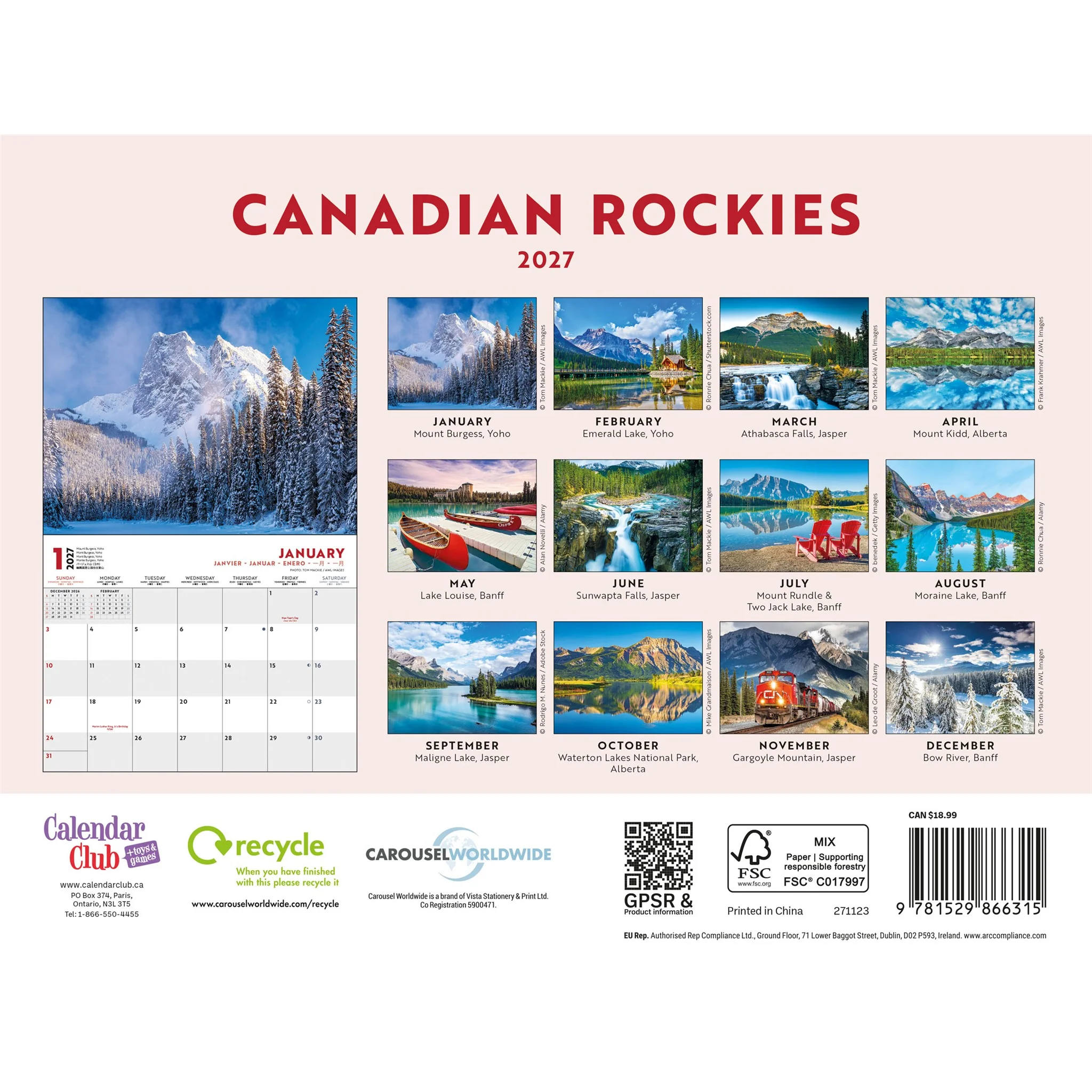 Canadian Rockies 2027 Wall Calendar - Image 2