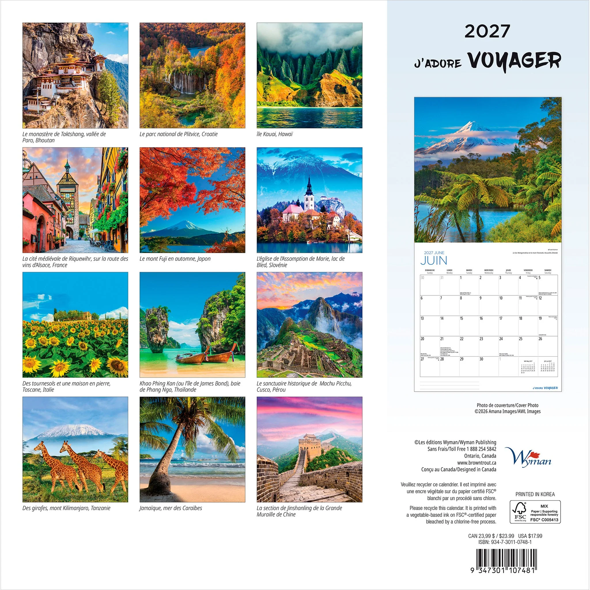 J'adore Voyager 2027 Wall Calendar (French) - Image 2