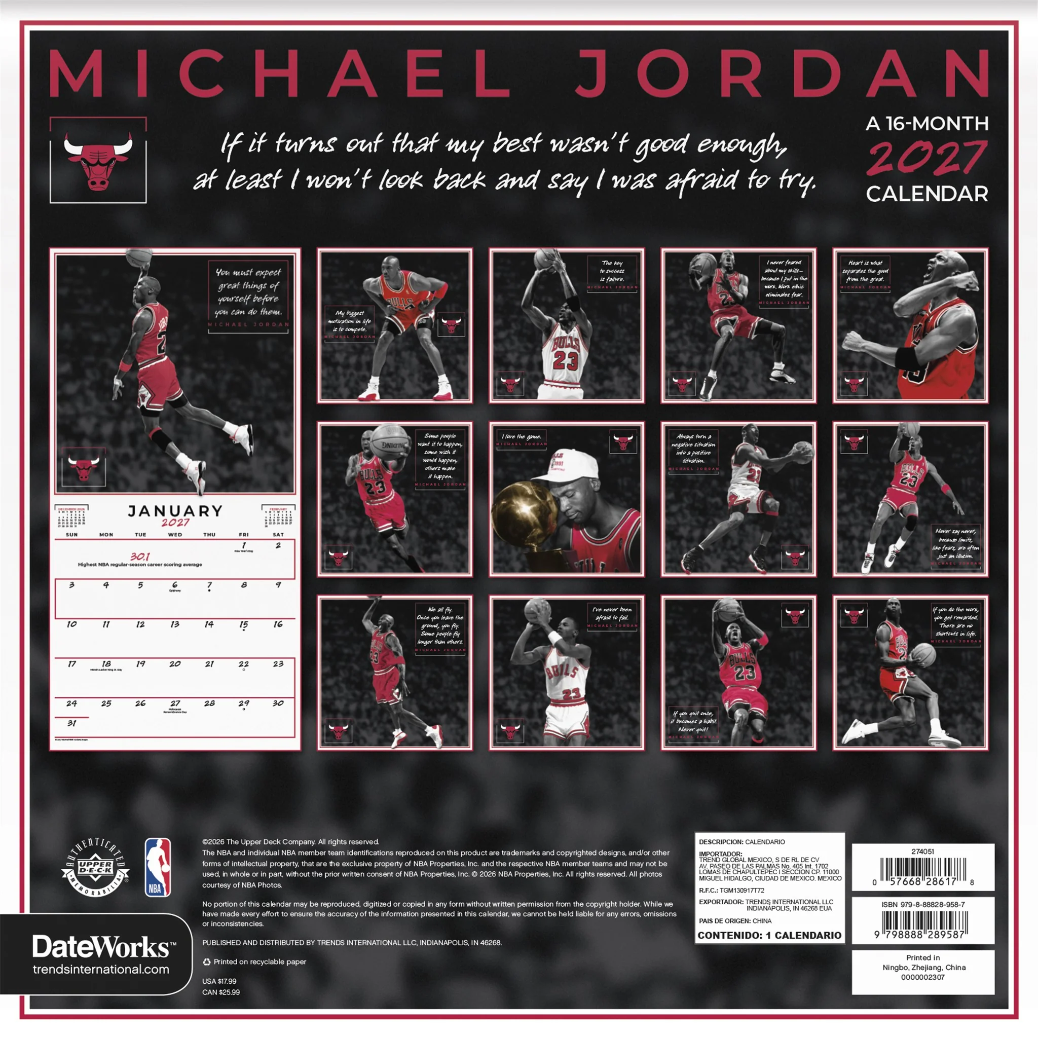 NBA Michael Jordan 2027 Wall Calendar - Image 2