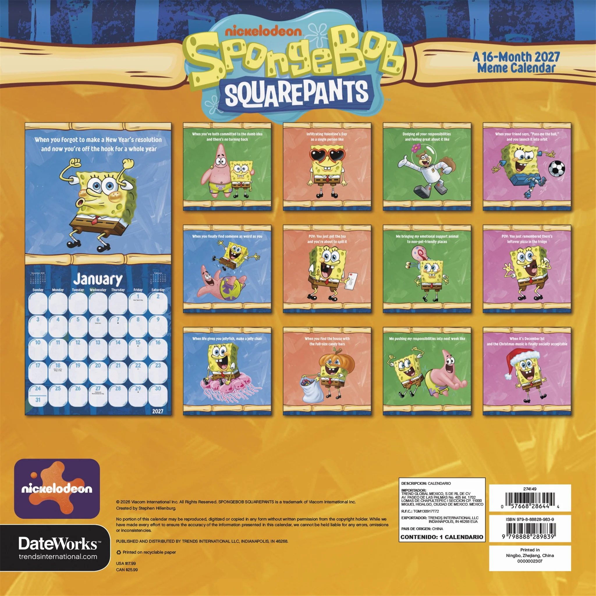 SpongeBob Squarepants 2027 Wall Calendar - Image 2