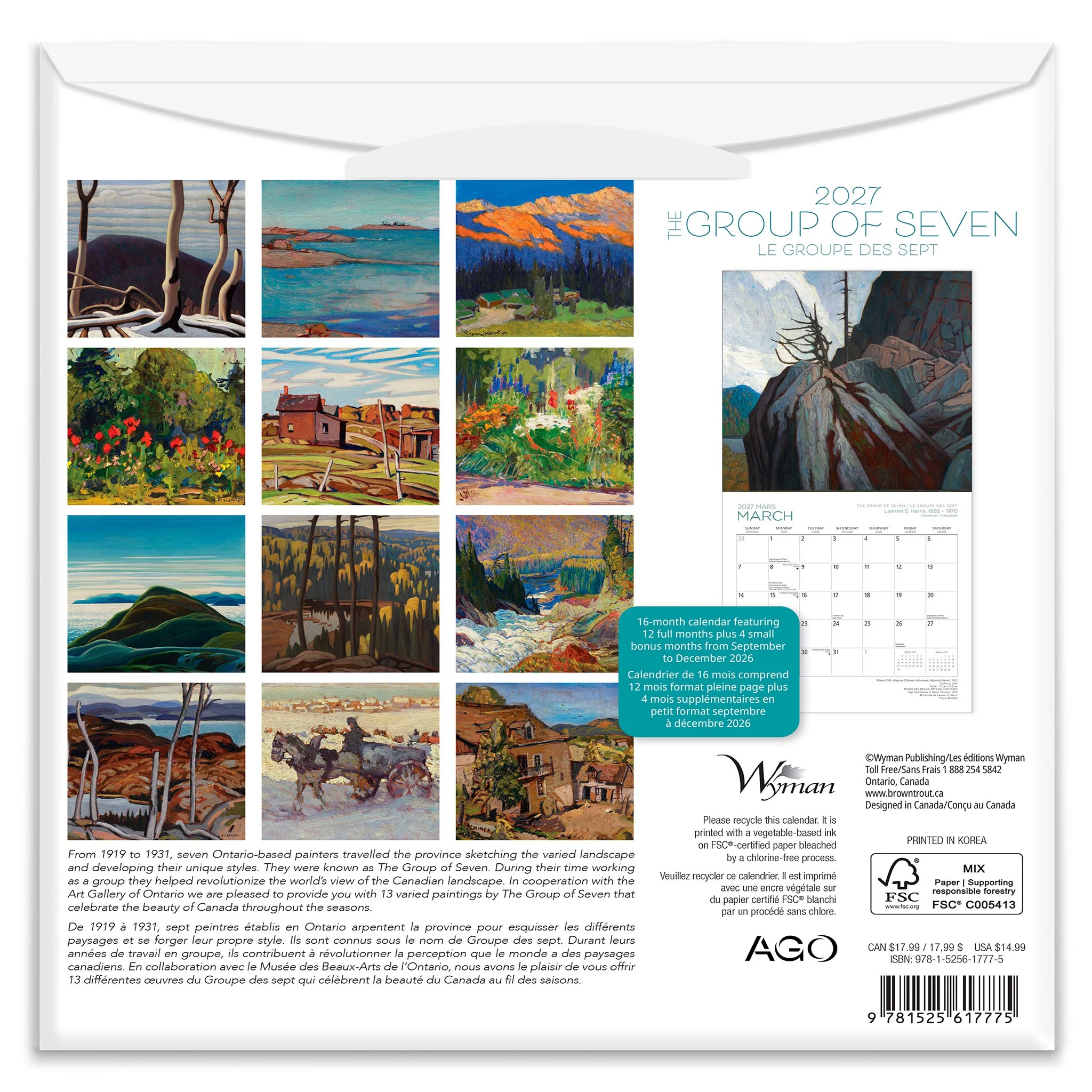 The Group of Seven / Le Groupe des Sept Art Gallery of Ontario 2027 Medium Mini Calendar - Image 2