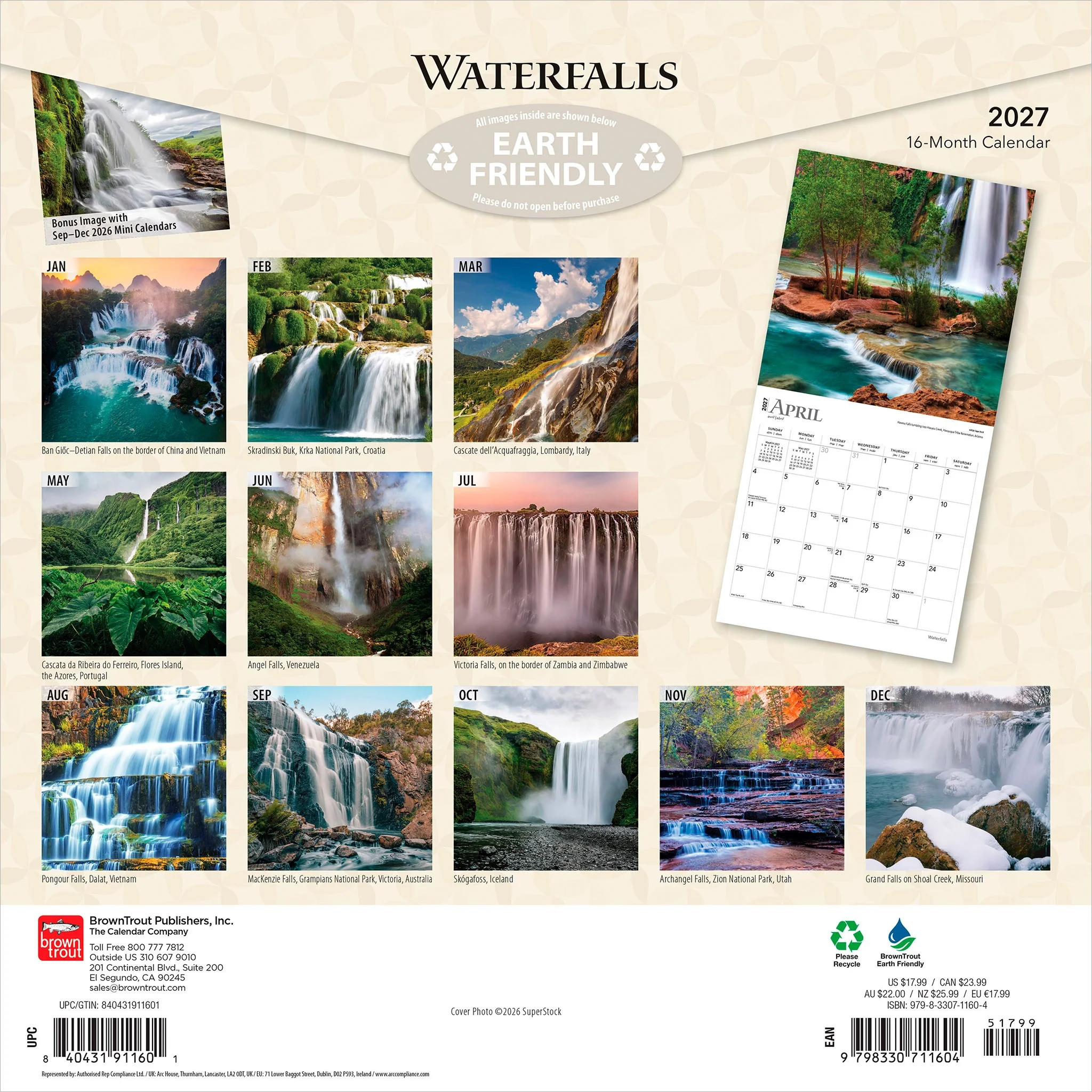 Waterfalls 2027 Wall Calendar - Image 2