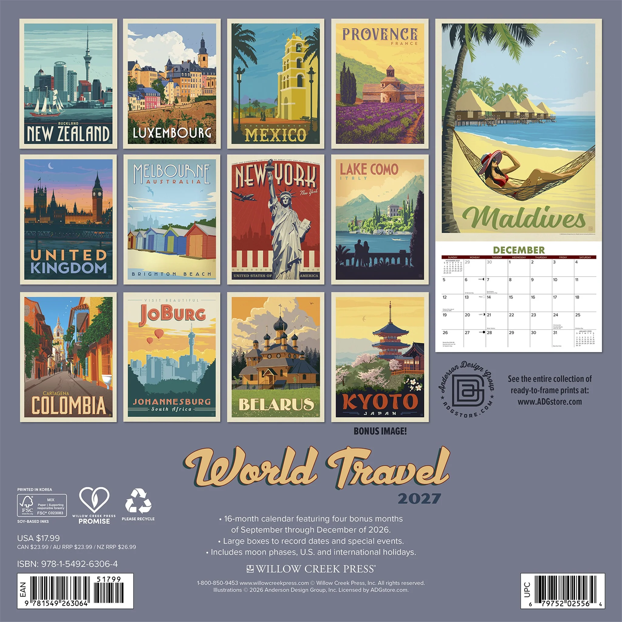 World Travel Classic Posters 2027 Wall Calendar - Image 2