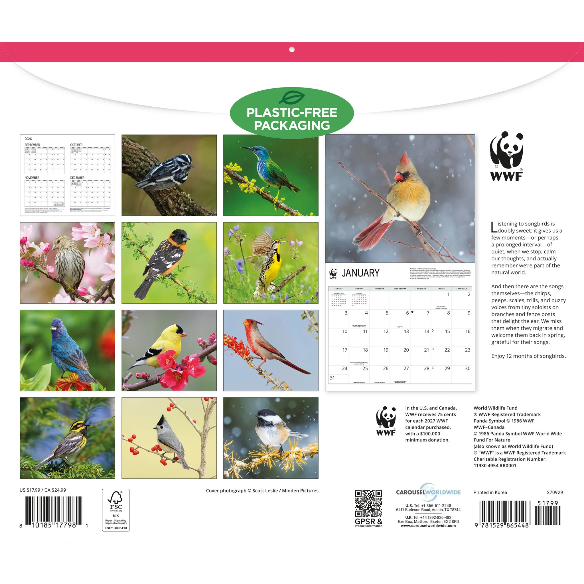 World Wildlife Fund Songbirds 2027 Wall Calendar - Image 2